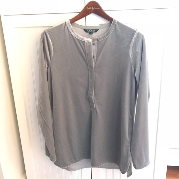 Ralph Lauren Tops - Ralph Lauren NWT gray/silver velvet blouse, size M